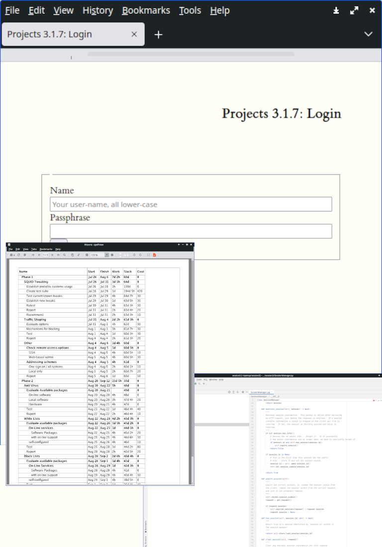 Projects login, project plan, session3 development Development
